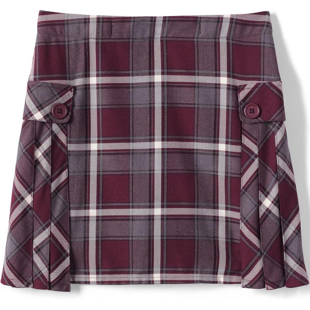 imageLands End School Uniform Girls Side Pleat Plaid Skort Above KneeBurgundyGray Plaid