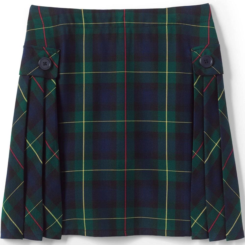 imageLands End School Uniform Girls Side Pleat Plaid Skort Above KneeHunterClassic Navy Plaid