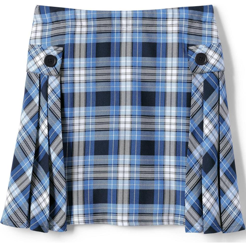 imageLands End School Uniform Girls Slim Side Pleat Plaid Skort Above KneeClear Blue Plaid