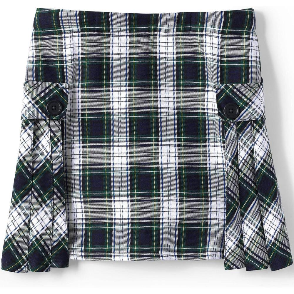 imageLands End School Uniform Girls Slim Side Pleat Plaid Skort Above KneeWhite Plaid