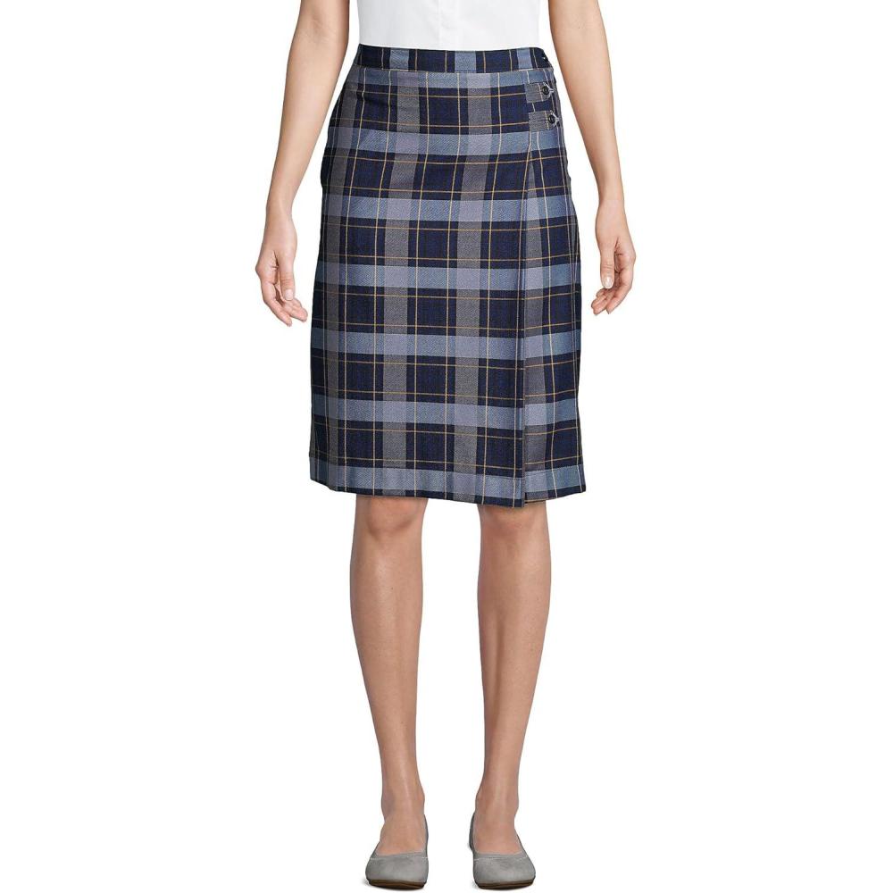 imageLands End School Uniform Girls Solid Aline Skirt Below The KneeClassic Navy Plaid