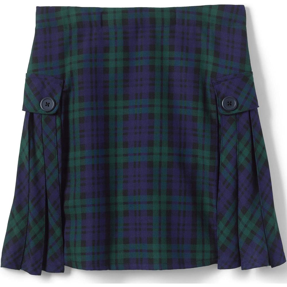 imageLands End School Uniform Girls Solid Aline Skirt Below The KneePlaid Classic NavyEvergreen