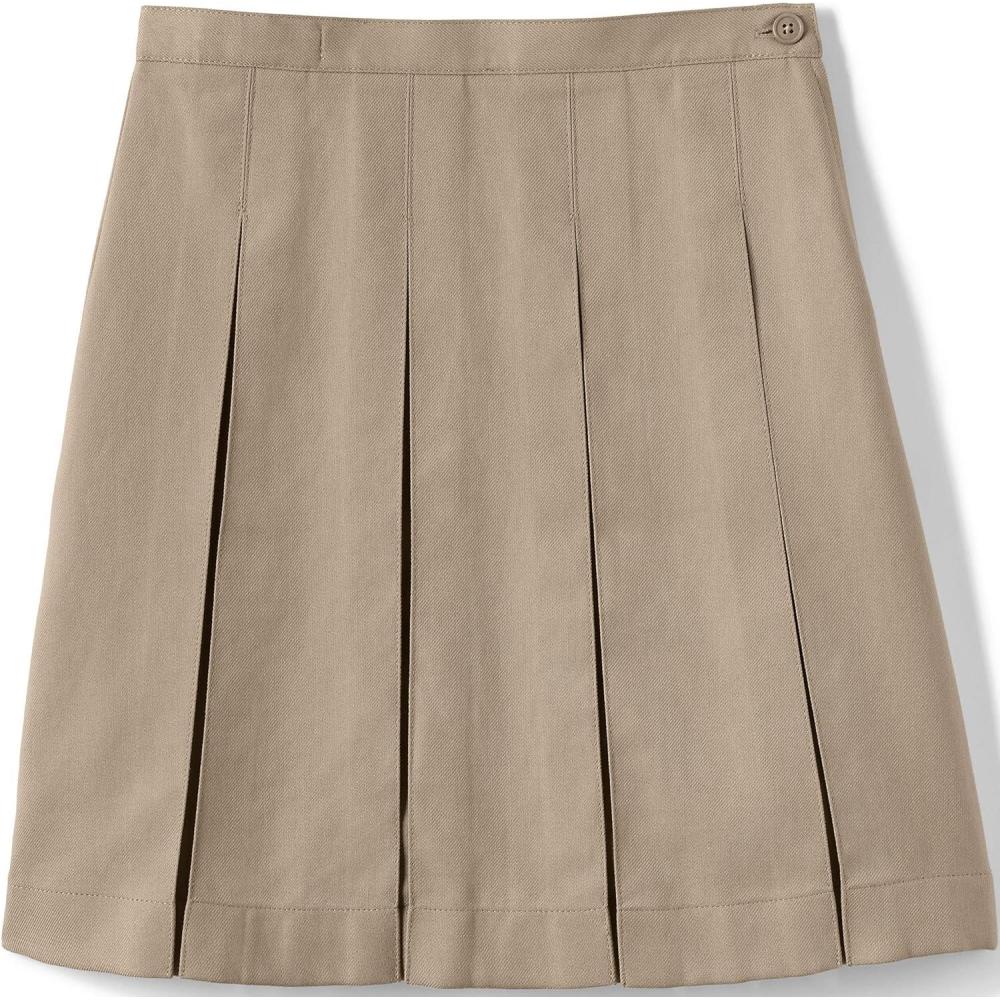 imageLands End School Uniform Girls Solid Box Pleat Skirt Below The KneeKhaki