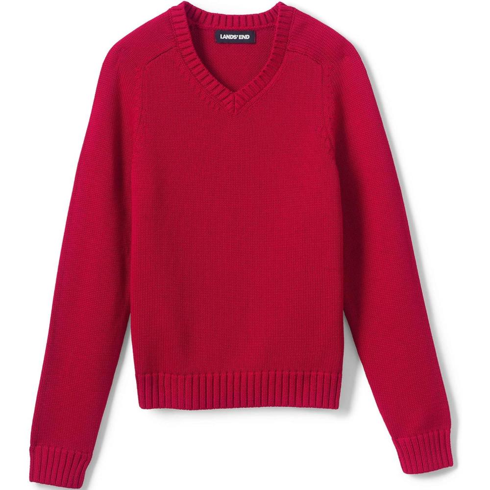 imageLands End School Uniform Kids Cotton Modal VNeck SweaterRed