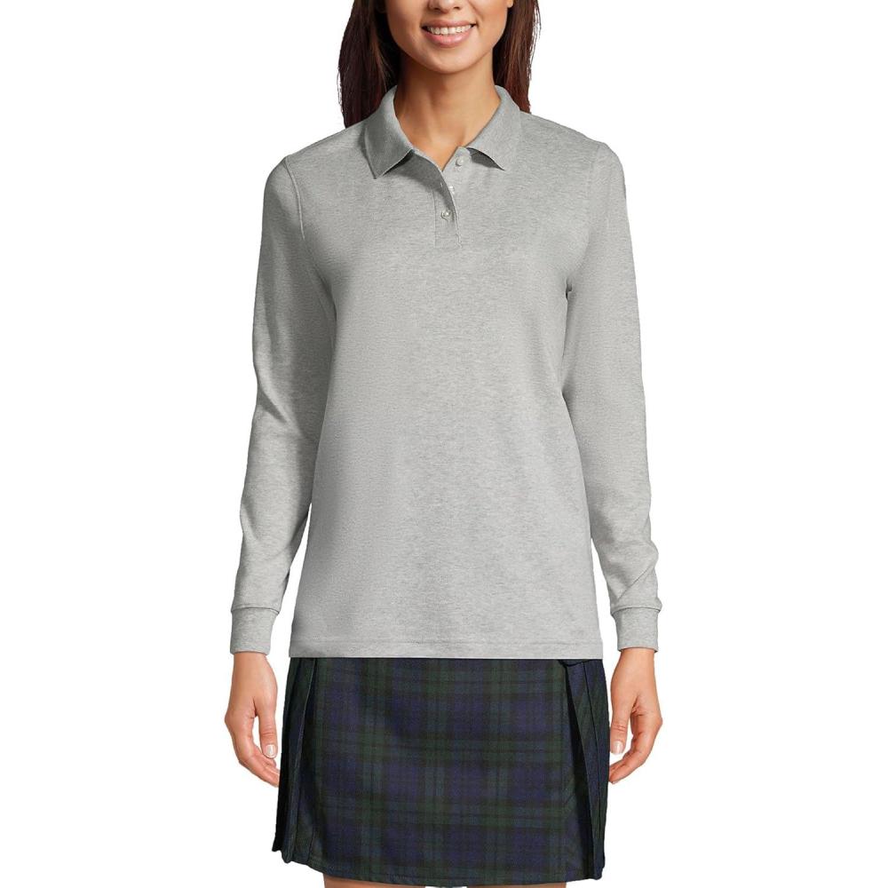imageLands End School Uniform Kids Long Sleeve Interlock Polo ShirtGray Heather