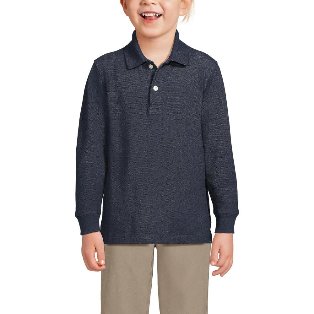 imageLands End School Uniform Kids Long Sleeve Mesh Polo ShirtClassic Navy