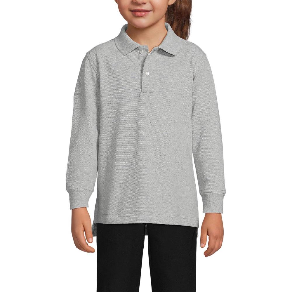 imageLands End School Uniform Kids Long Sleeve Mesh Polo ShirtGray Heather