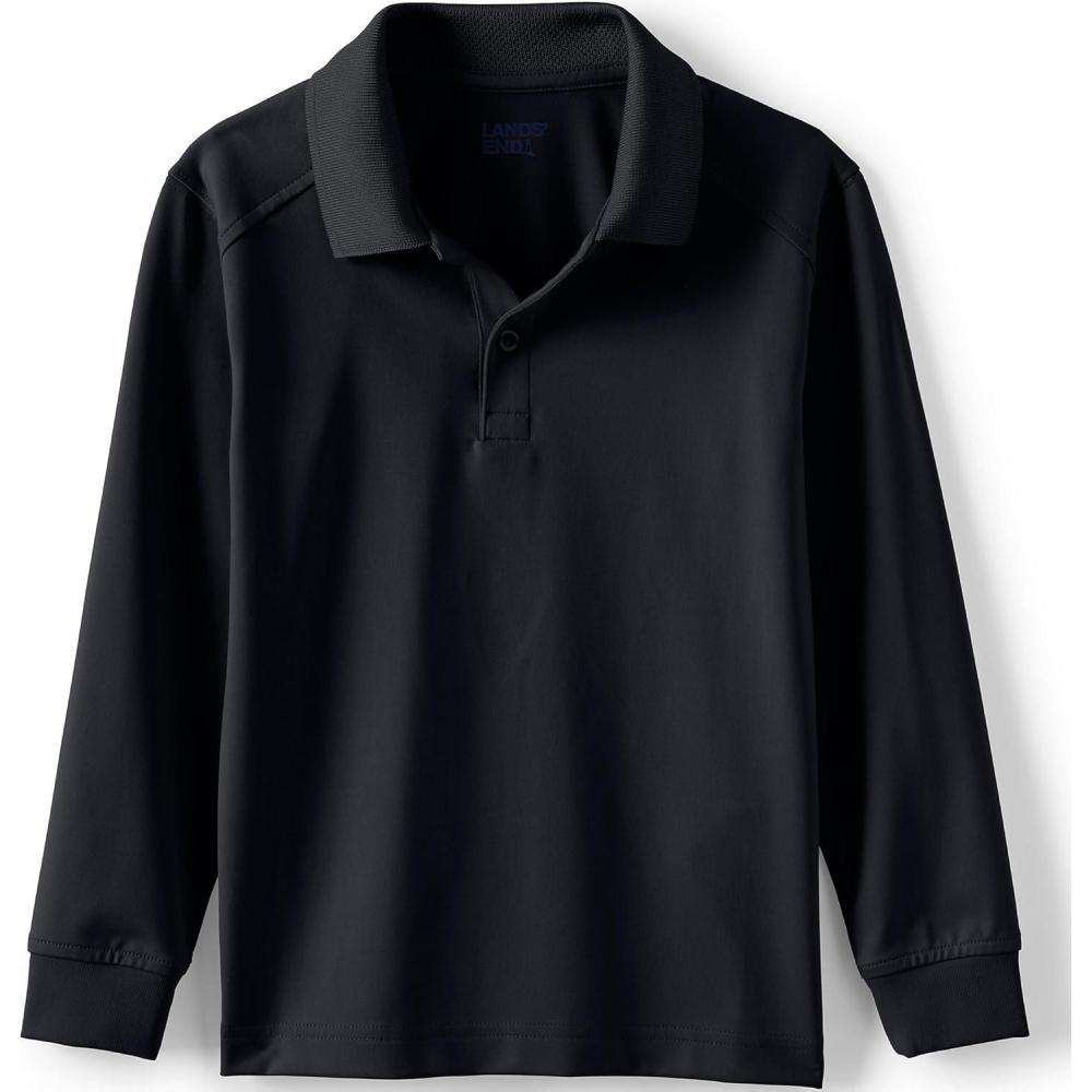 imageLands End School Uniform Kids Long Sleeve Rapid Dry Polo ShirtBlack
