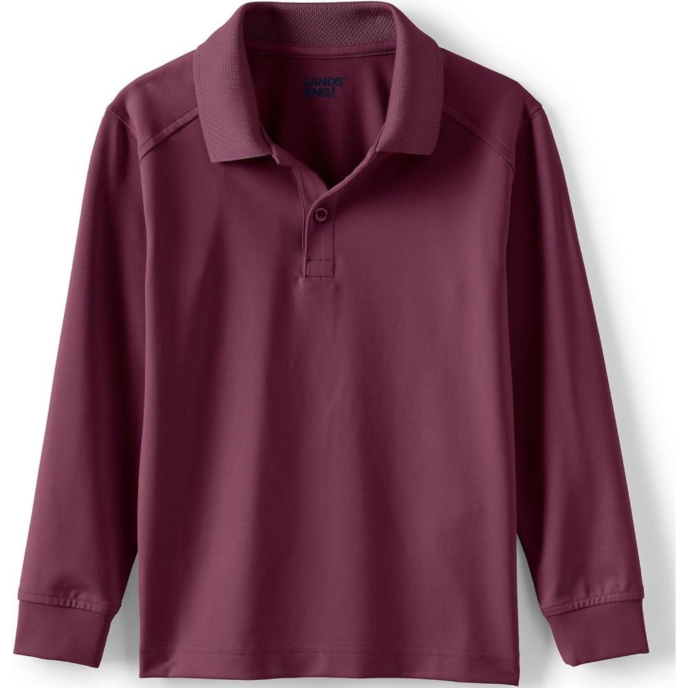 imageLands End School Uniform Kids Long Sleeve Rapid Dry Polo ShirtBurgundy