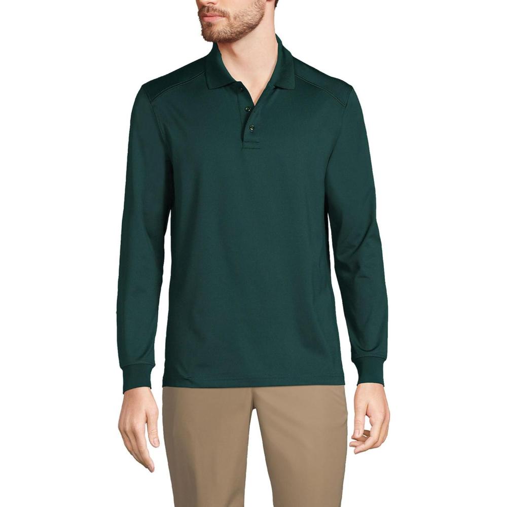 imageLands End School Uniform Mens Long Sleeve Rapid Dry Polo ShirtEvergreen