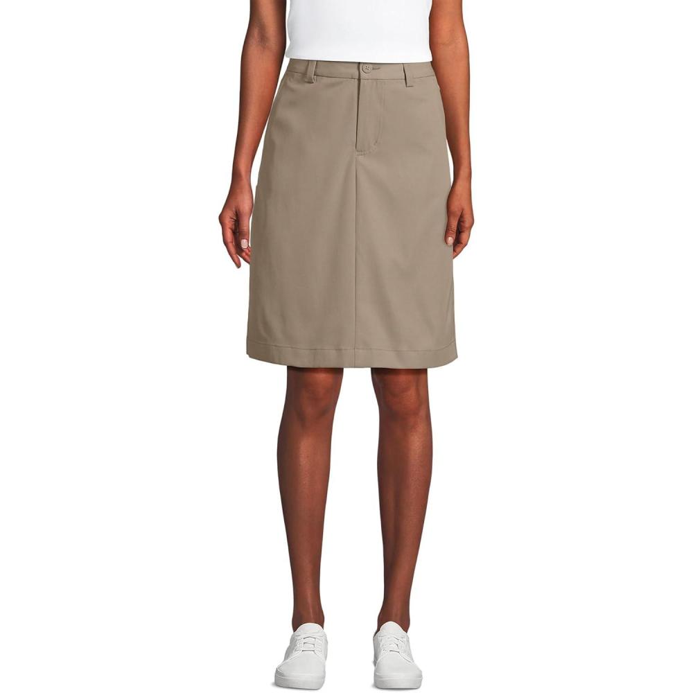 imageLands End School Uniform Womens Chino Skirt with Shorts Underneath 23quot Length Stretch Fabric 5 Pockets Machine WashableKhaki