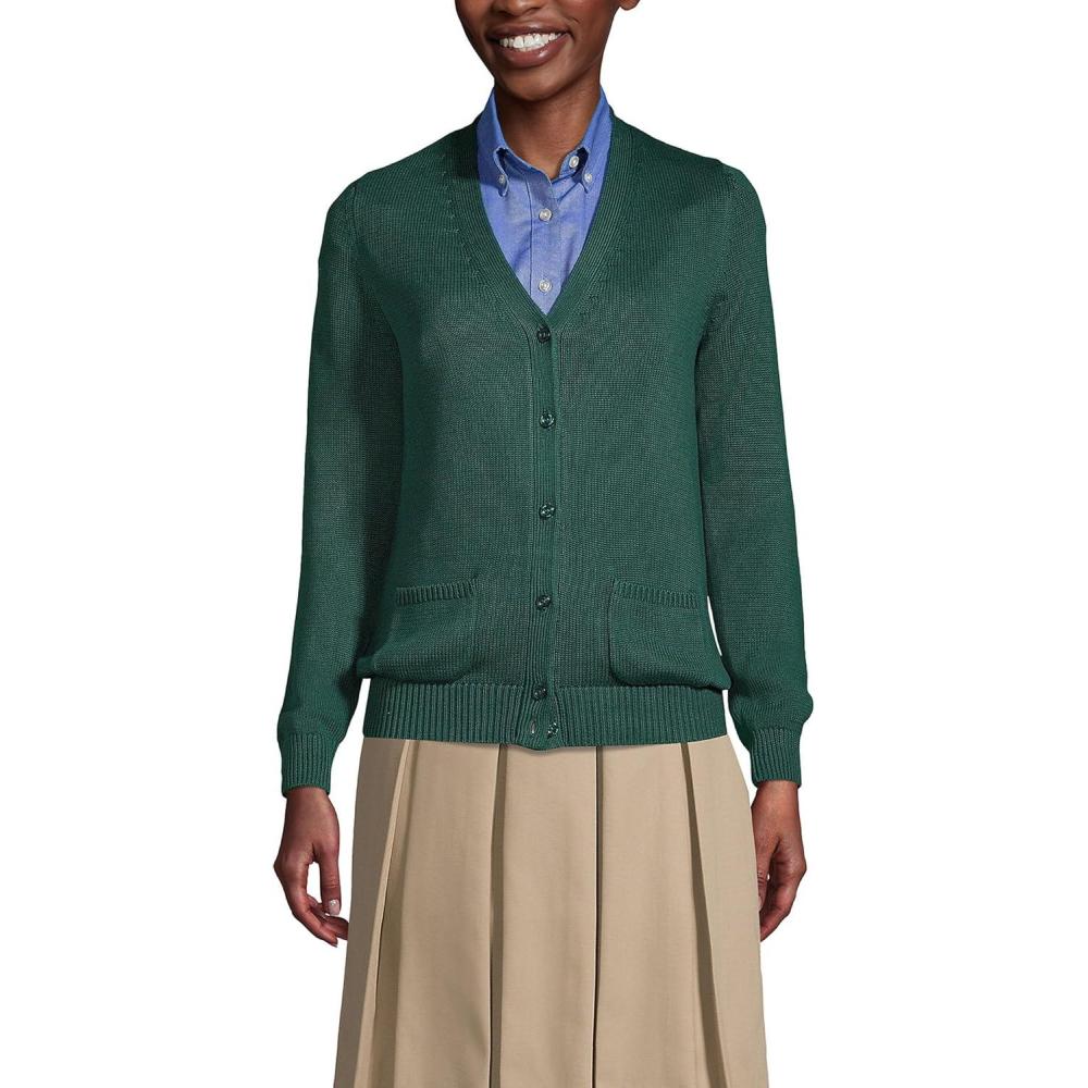 imageLands End School Uniform Womens Cotton Modal Button Front Cardigan SweaterEvergreen