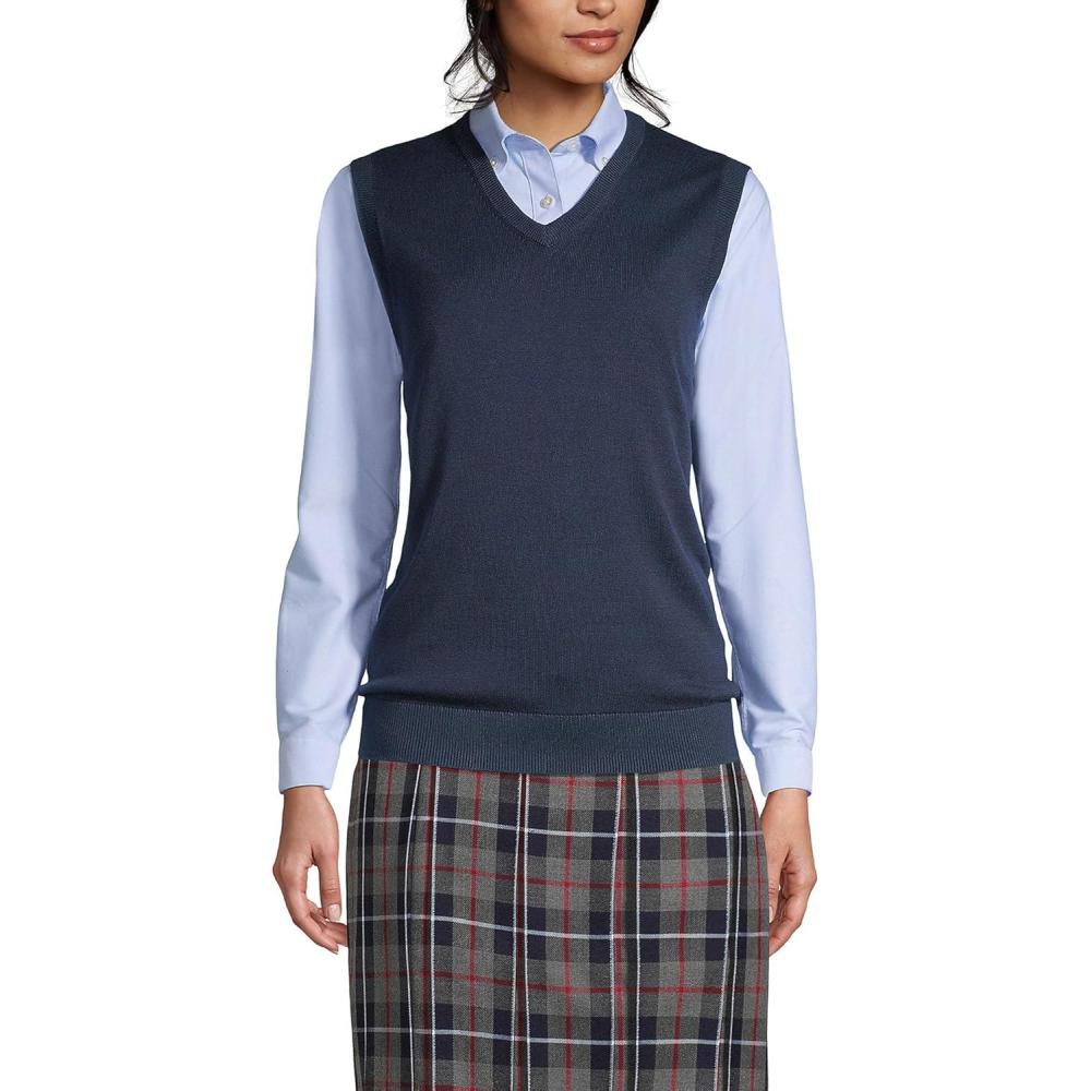 imageLands End School Uniform Womens Cotton Modal Fine Gauge Sweater VestClassic Navy
