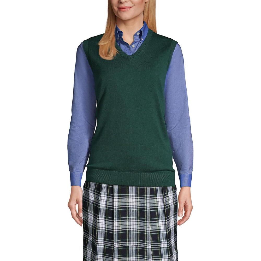 imageLands End School Uniform Womens Cotton Modal Fine Gauge Sweater VestEvergreen
