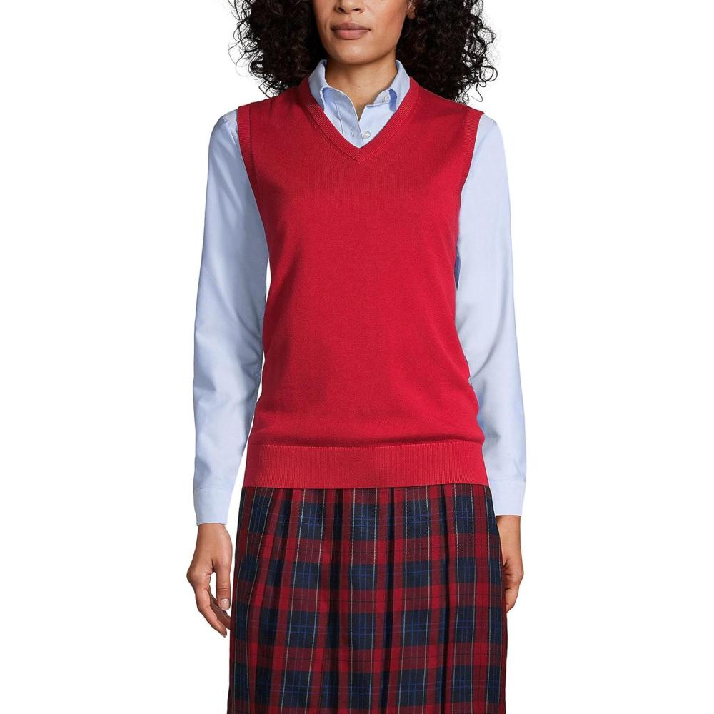 imageLands End School Uniform Womens Cotton Modal Fine Gauge Sweater VestRed