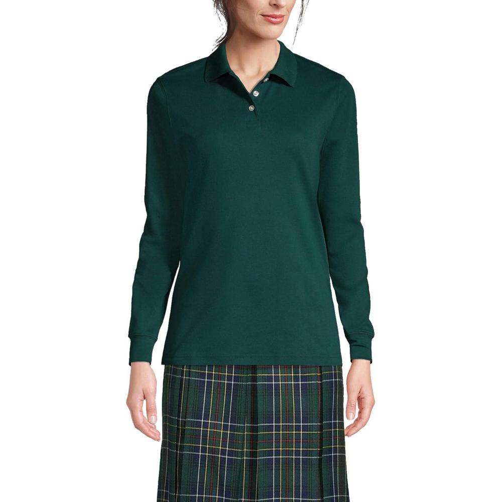 imageLands End School Uniform Womens Long Sleeve Feminine Fit Interlock Polo ShirtEvergreen