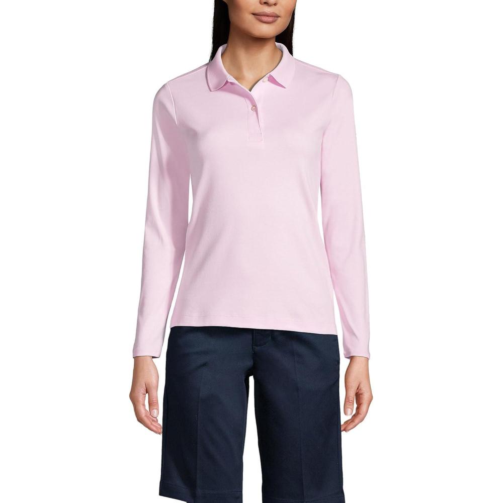 imageLands End School Uniform Womens Long Sleeve Feminine Fit Interlock Polo ShirtIce Pink