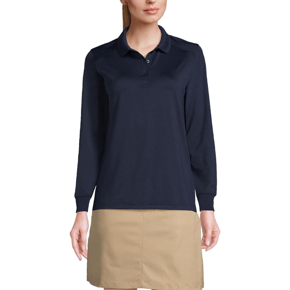 imageLands End School Uniform Womens Long Sleeve Rapid Dry Polo ShirtClassic Navy