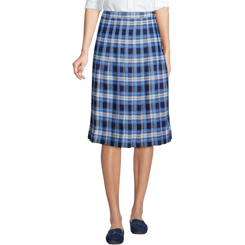 imageLands End School Uniform Womens Plaid Pleated Skirt Below The KneeClear Blue Plaid