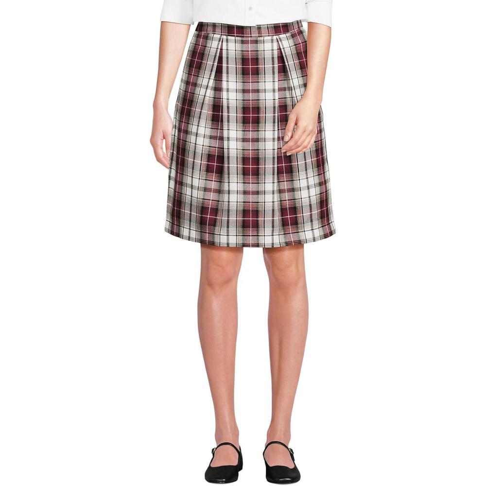 imageLands End School Uniform Womens Plaid Skort Top of KneeGarnetKhaki Plaid