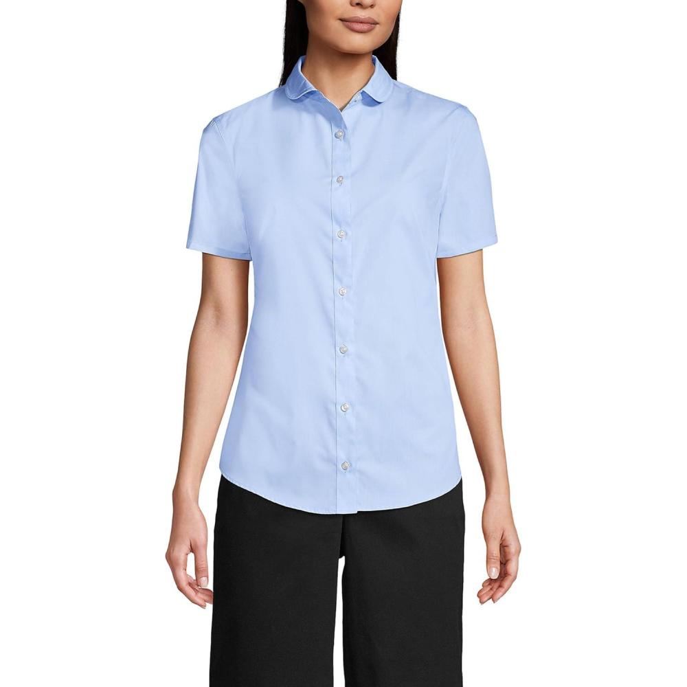 imageLands End School Uniform Womens Short Sleeve Peter Pan Collar Broadcloth ShirtLight Sea Blue