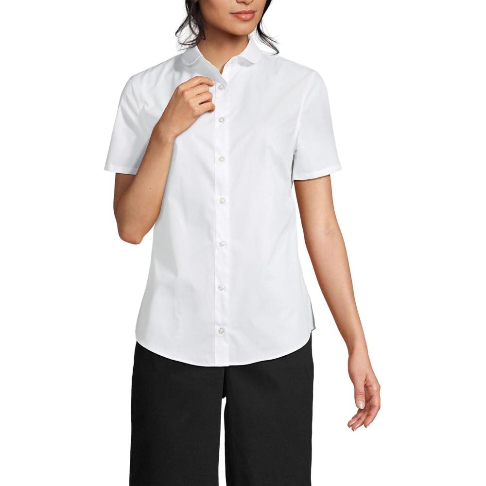imageLands End School Uniform Womens Short Sleeve Peter Pan Collar Broadcloth ShirtWhite