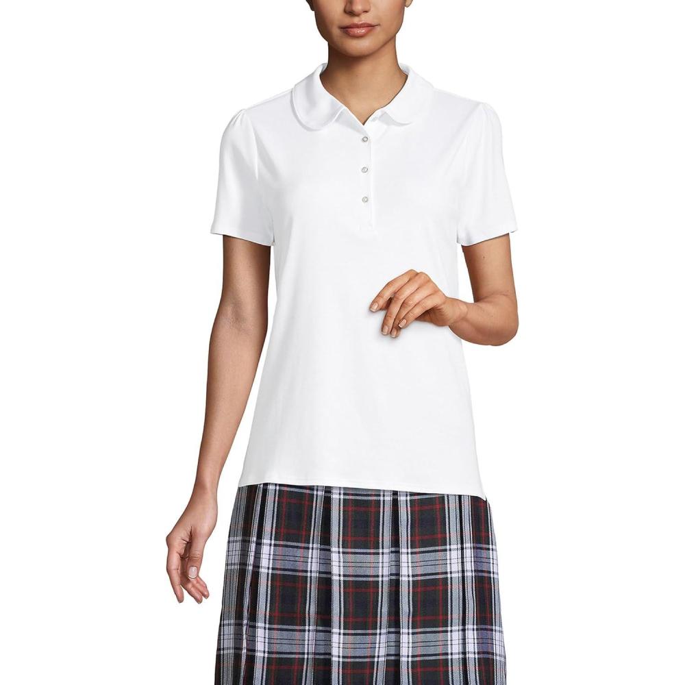 imageLands End School Uniform Womens Short Sleeve Peter Pan Collar Polo ShirtWhite