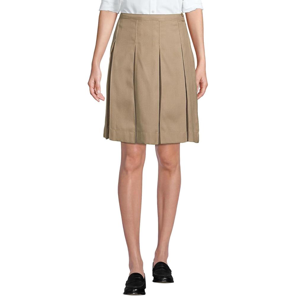 imageLands End School Uniform Womens Solid Box Pleat Skirt Above KneeKhaki