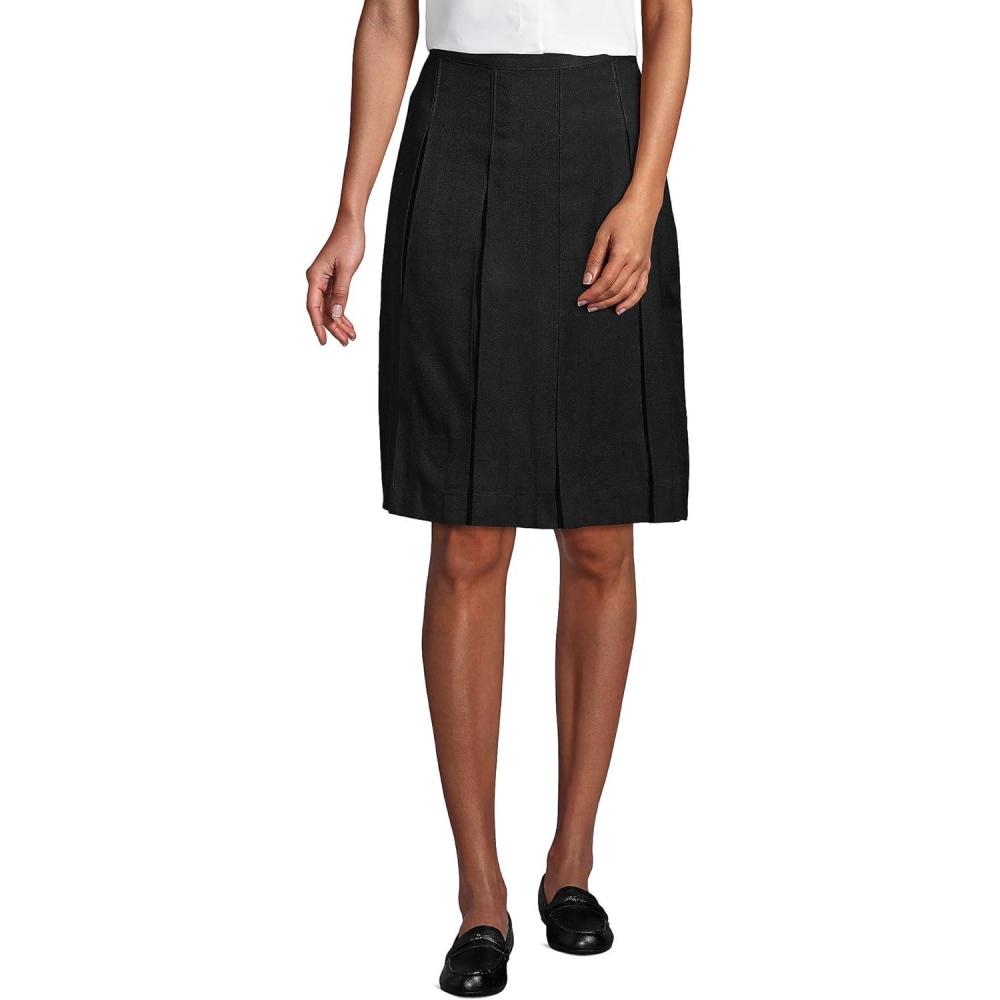 imageLands End School Uniform Womens Solid Box Pleat Skirt Top of KneeBlack