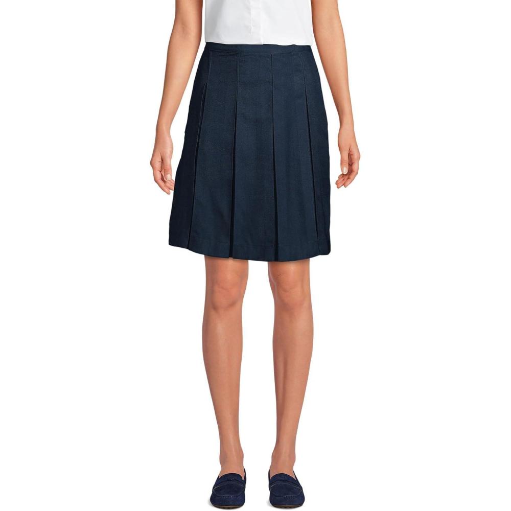 imageLands End School Uniform Womens Solid Box Pleat Skirt Top of KneeClassic Navy