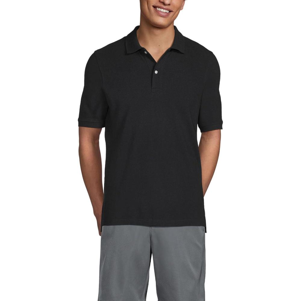 imageLands End School Uniform Young Mens Short Sleeve Mesh Polo ShirtBlack