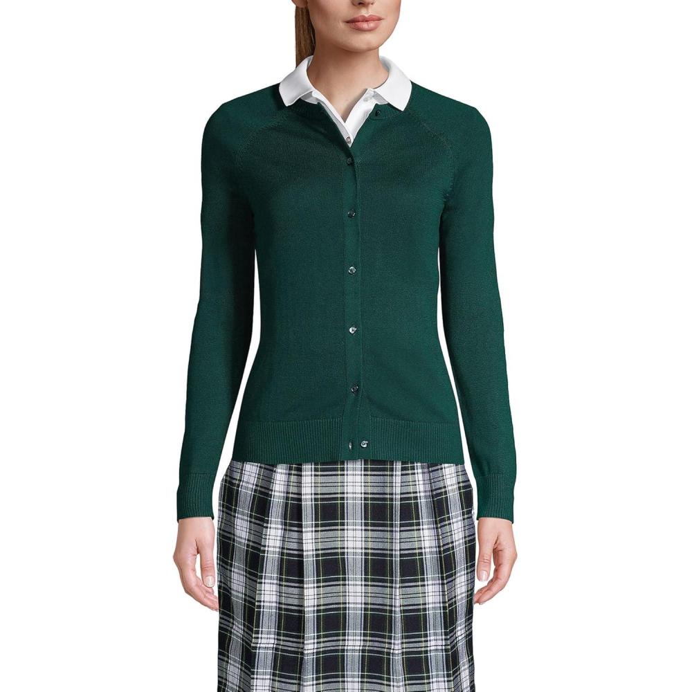 imageLands End School Uniform Young Womens Cotton Modal Cardigan SweaterEvergreen