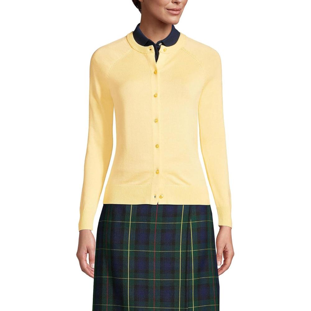 imageLands End School Uniform Young Womens Cotton Modal Cardigan SweaterMaize