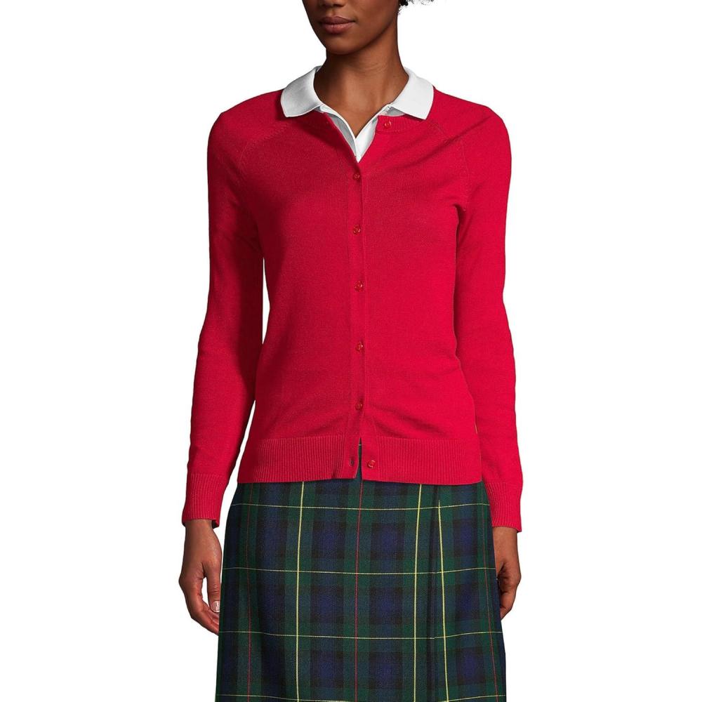imageLands End School Uniform Young Womens Cotton Modal Cardigan SweaterRed