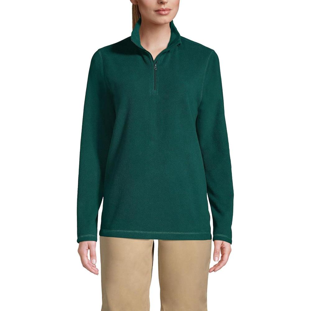 imageLands End School Uniform Young Womens Lightweight Fleece Quarter Zip PulloverEvergreen