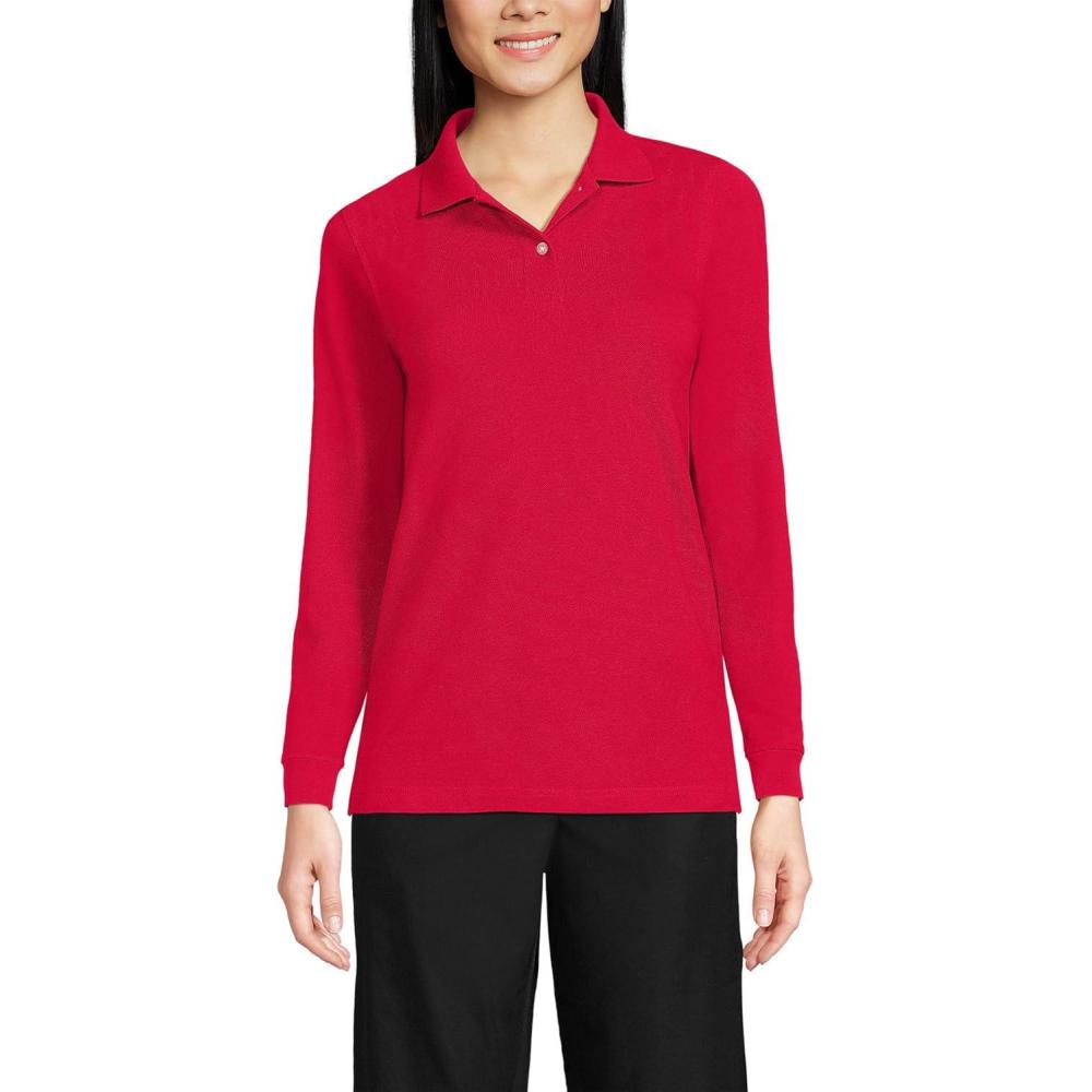 imageLands End School Uniform Young Womens Long Sleeve Mesh Polo ShirtRed