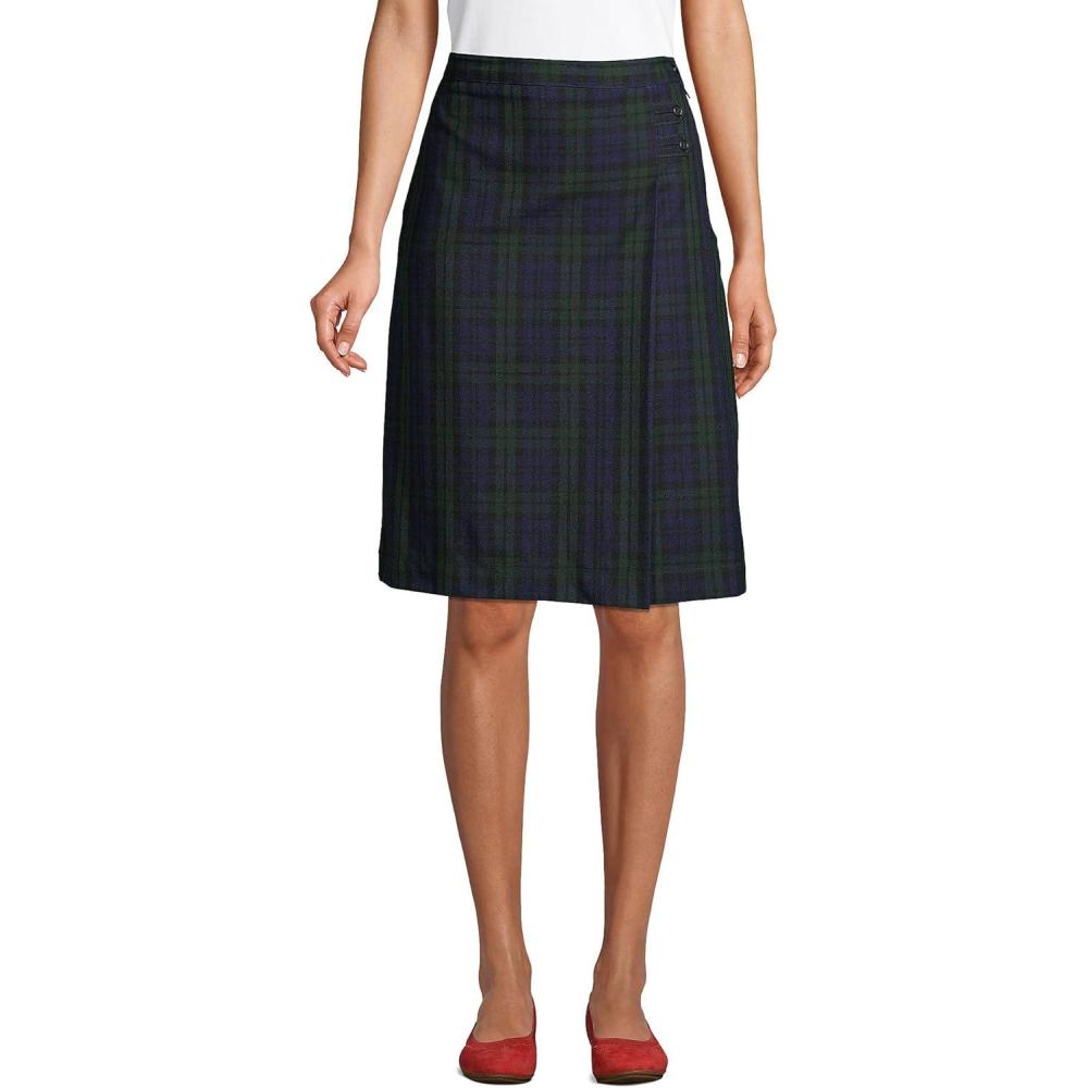 imageLands End School Uniform Young Womens Plaid Aline Skirt Below The KneeClassic Navyevergreen Plaid