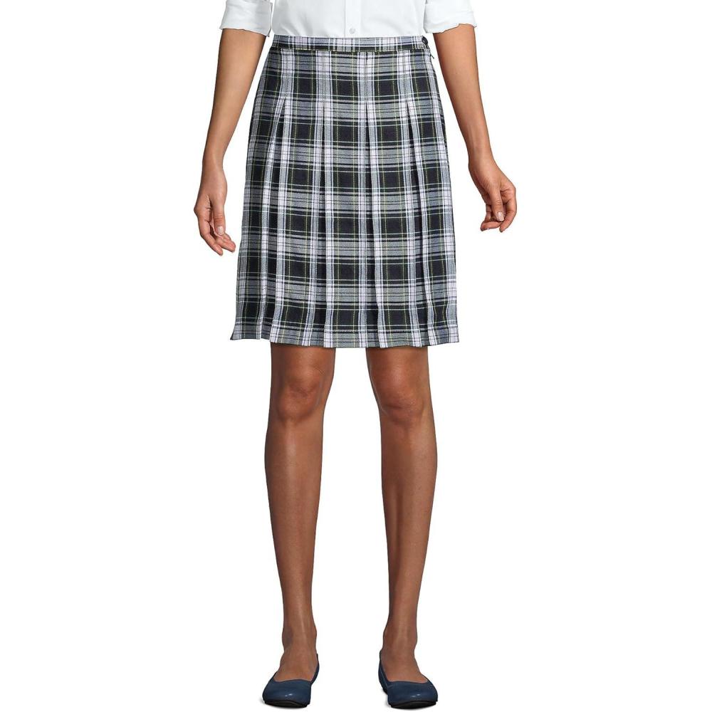 imageLands End School Uniform Young Womens Plaid Box Pleat Skirt Top of The KneeWhite Plaid