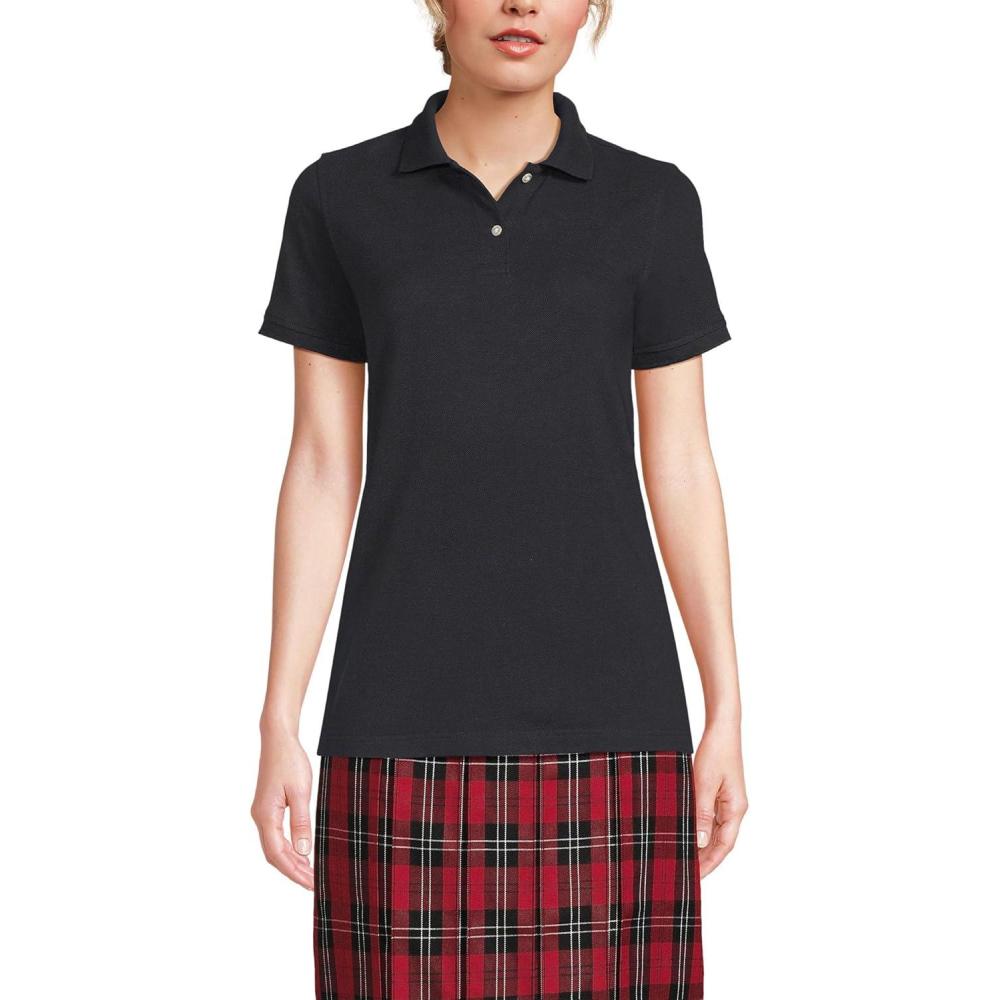imageLands End School Uniform Young Womens Short Sleeve Mesh Polo ShirtBlack