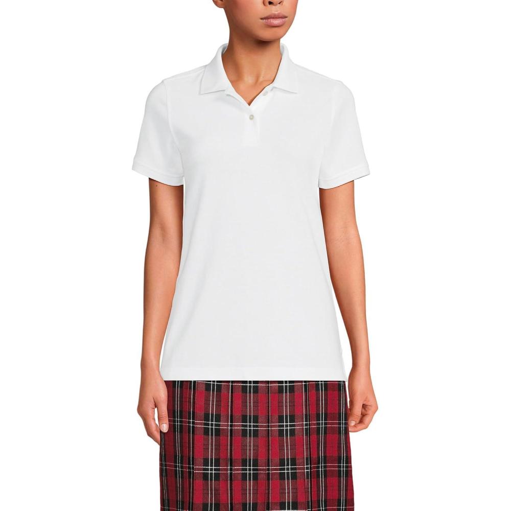 imageLands End School Uniform Young Womens Short Sleeve Mesh Polo ShirtWhite