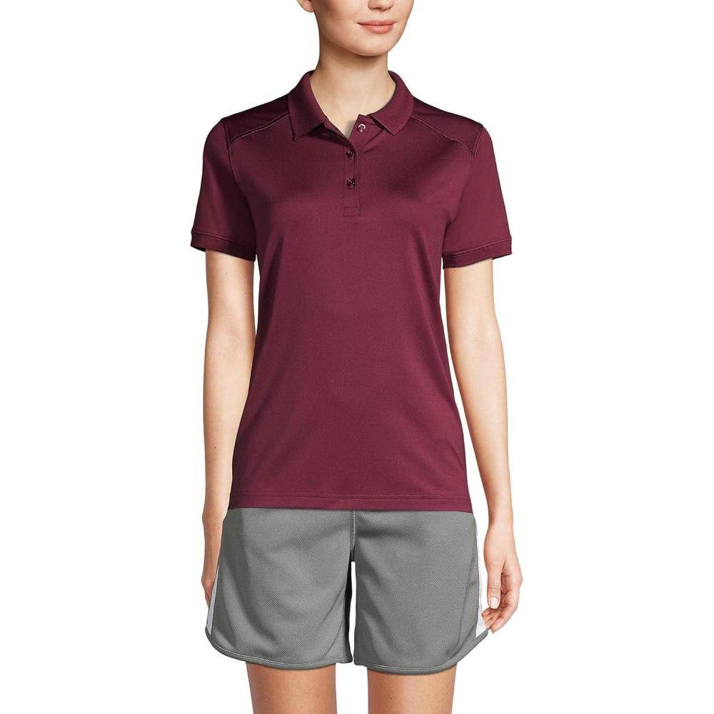 imageLands End School Uniform Young Womens Short Sleeve Rapid Dry Polo ShirtBurgundy