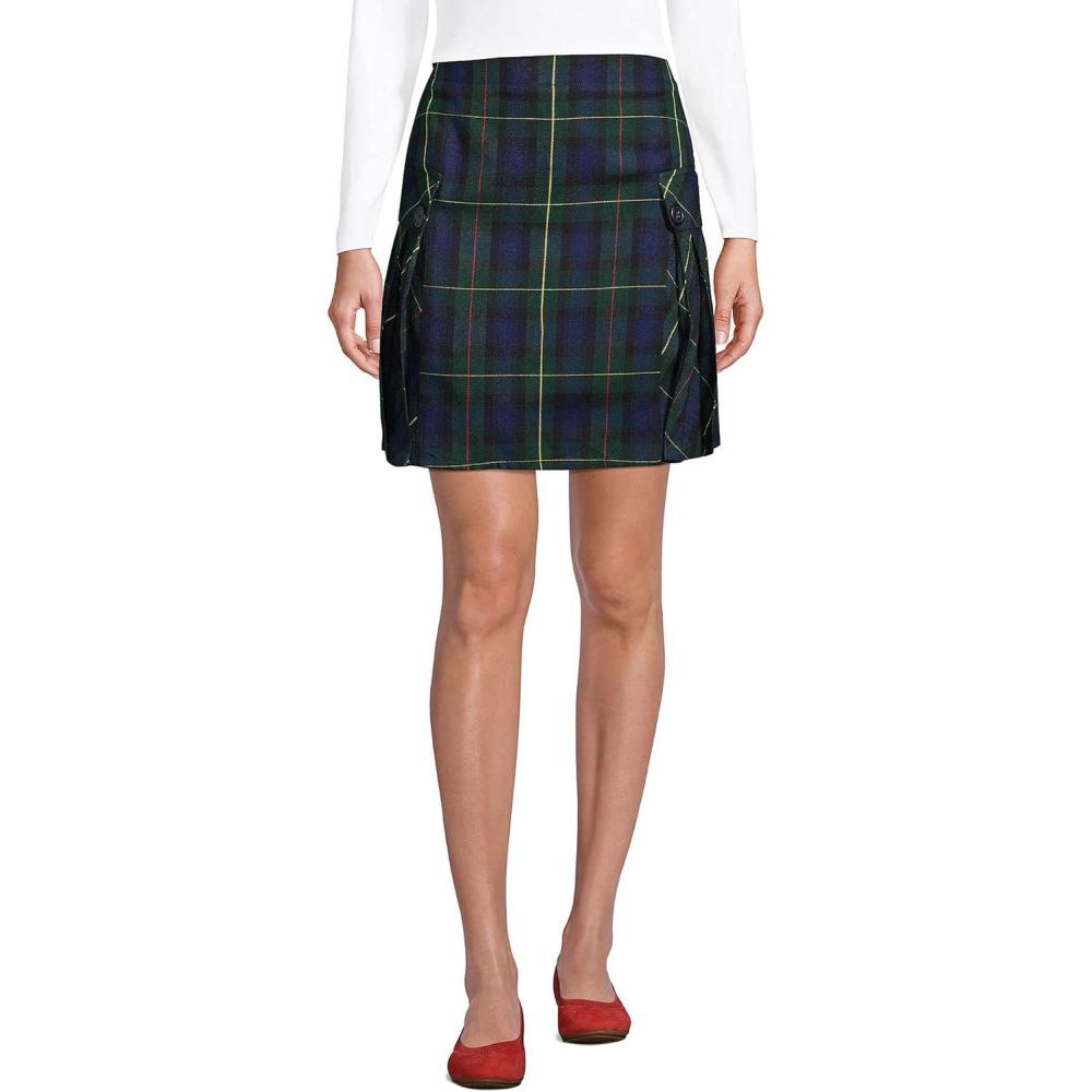 imageLands End School Uniform Young Womens Side Pleat Plaid Skort Above The KneePlaid HunterClassic Navy