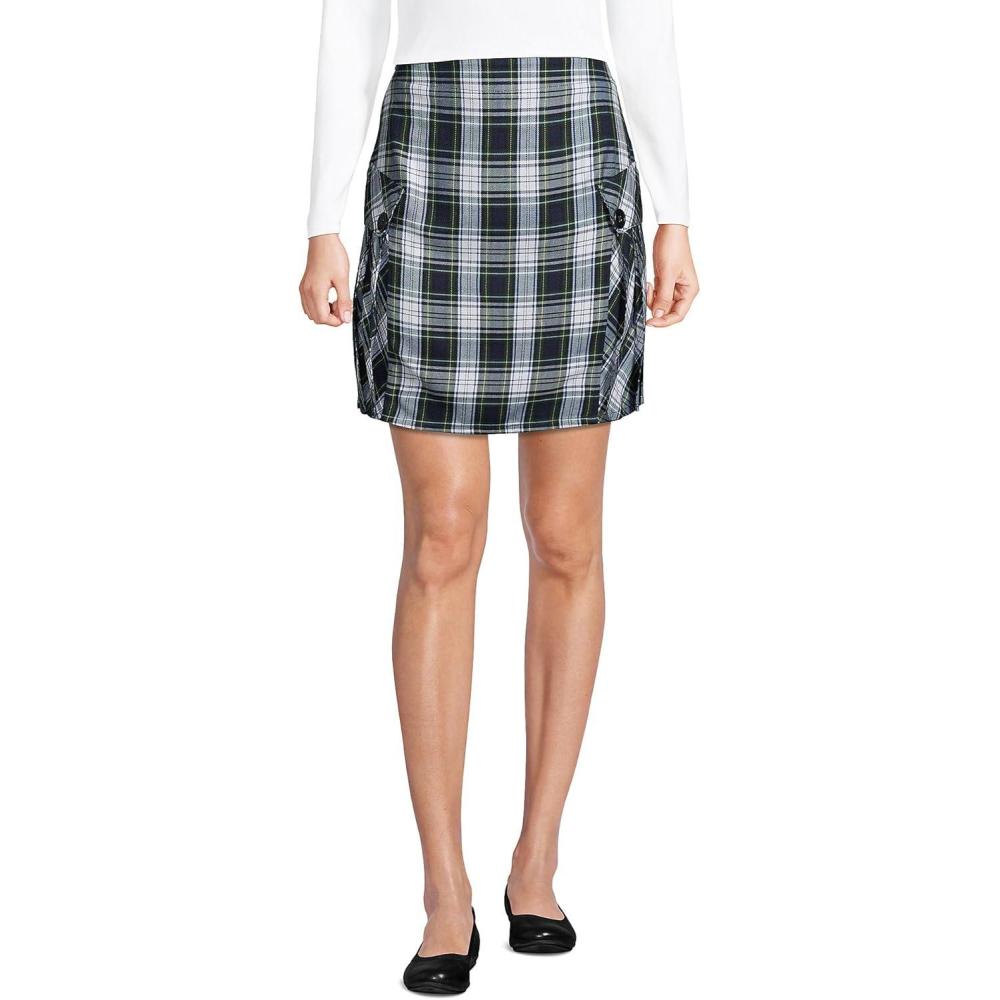 imageLands End School Uniform Young Womens Side Pleat Plaid Skort Above The KneeWhite Plaid