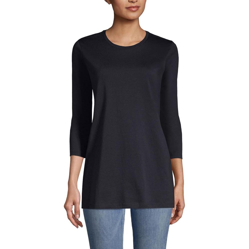 imageLands End Womens 34 Sleeve Supima Cotton Crewneck TunicBlack