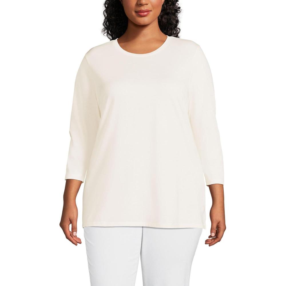 imageLands End Womens 34 Sleeve Supima Cotton Crewneck TunicFresh Ivory