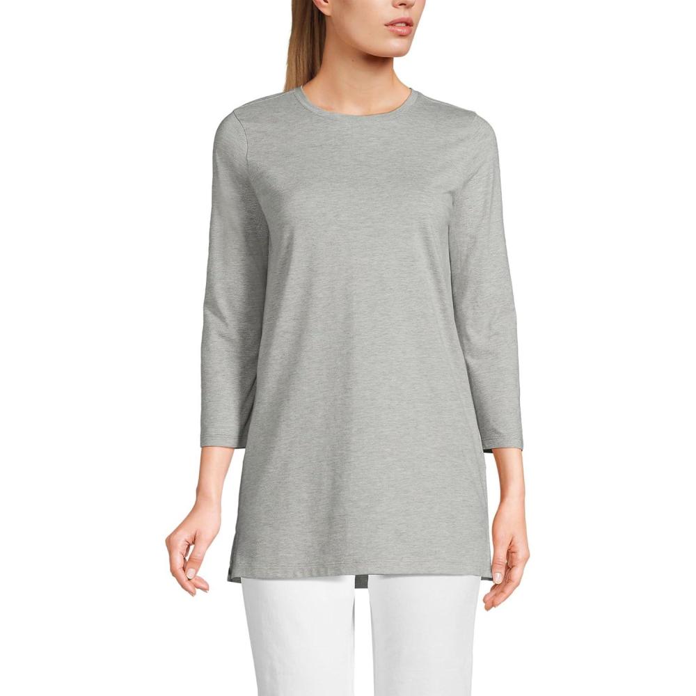 imageLands End Womens 34 Sleeve Supima Cotton Crewneck TunicGray Heather
