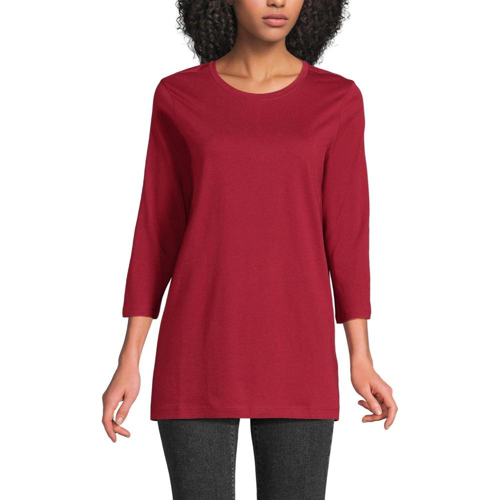 imageLands End Womens 34 Sleeve Supima Cotton Crewneck TunicRegal Garnet