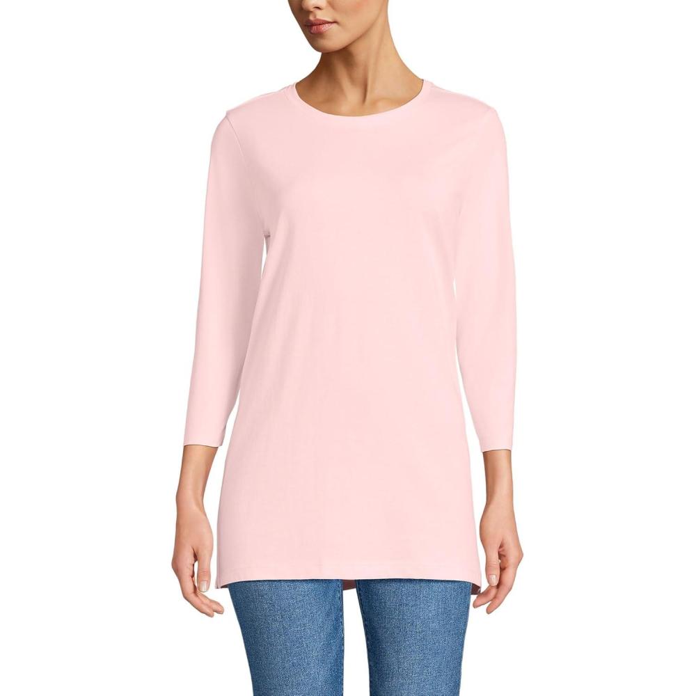 imageLands End Womens 34 Sleeve Supima Cotton Crewneck TunicSea Salt Pink