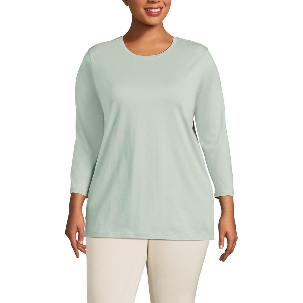 imageLands End Womens 34 Sleeve Supima Cotton Crewneck TunicWashed Sage