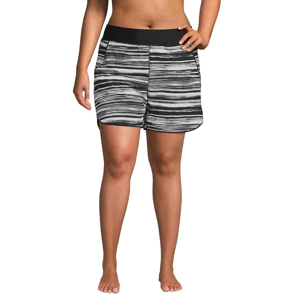 imageLands End Womens 5quot Quick Dry Elastic Waist Board Shorts Swim Coverup Shorts with PantyBlackWhite Ombre
